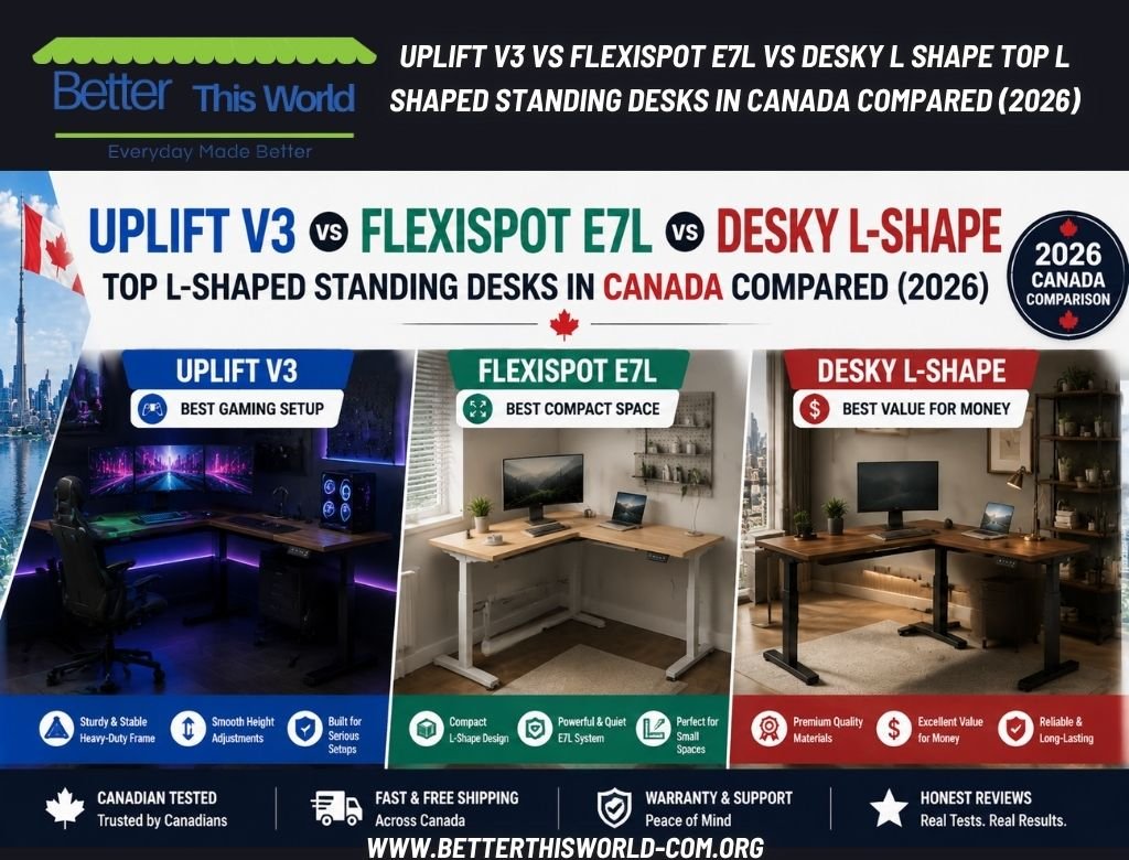 Uplift V3 vs FlexiSpot E7L vs Desky L Shape Top L Shaped Standing Desks in Canada Compared (2026)